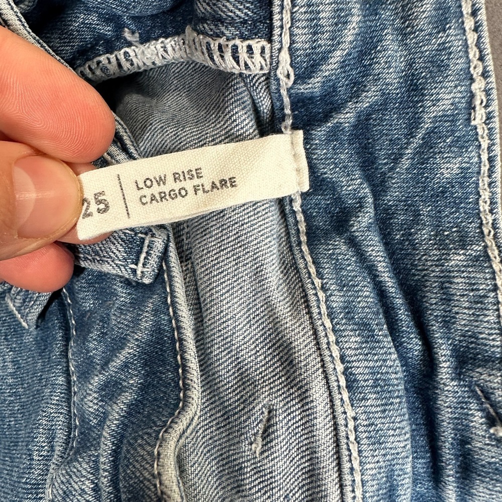 PacSun Jeans Womens 25 Blue Denim Stretch Low Rise Cargo Flare Comfort Classic - Picture 5 of 9